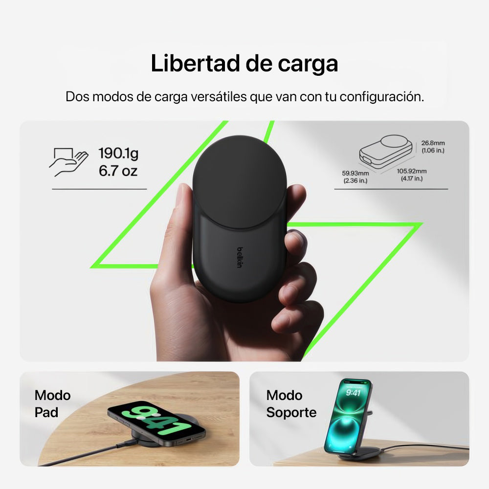 Base de carga Belkin Wireless 3 en 1 con Qi2 - Negro