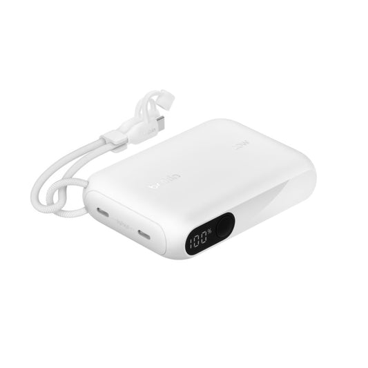 Batería Belkin portátil 10,000 mAh display con cable integrado - Blanco