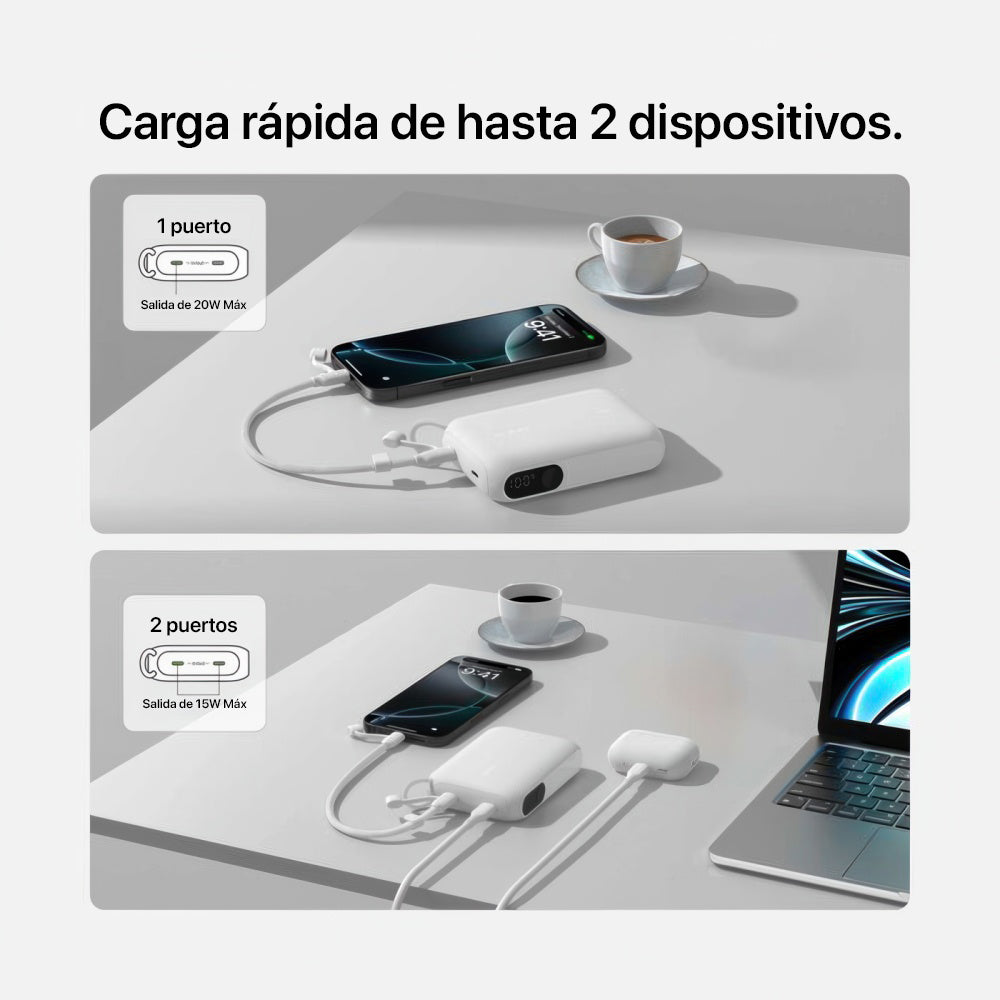 Batería Belkin portátil 10,000 mAh display con cable integrado - Blanco