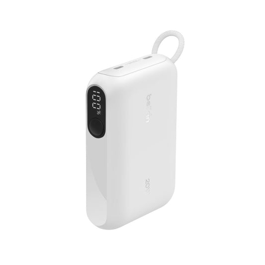 Batería Belkin portátil 10,000 mAh display con cable integrado - Blanco