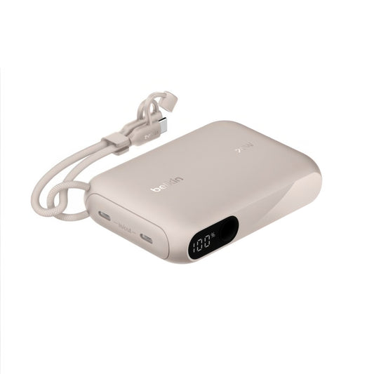 Batería Belkin portátil 10,000 mAh display con cable integrado - Beige