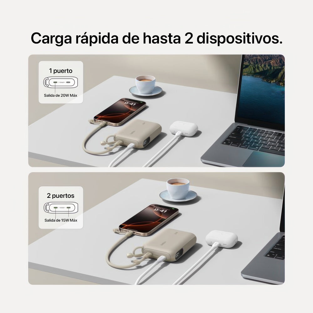 Batería Belkin portátil 10,000 mAh display con cable integrado - Beige